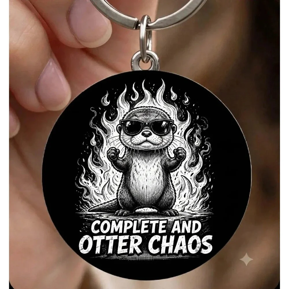 Otto Chaos Fire Angry Animal Stainless Keychain Art Funny Joke Cute Flamle Emoji